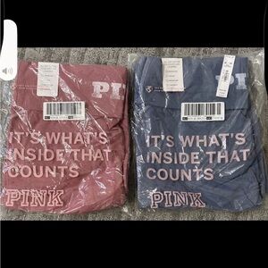 PINK Victoria's Secret Cotton Foldover Flare Leggings 2 Pair - Dusty Iris & Red